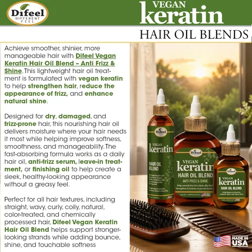 Vista 3 de Difeel Mezcla de aceite de queratina vegana para el cabello, antiencrespamiento y brillo, 8 onzas