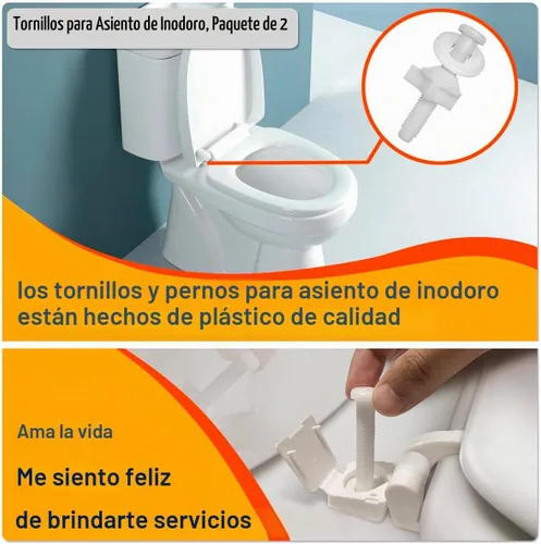 Vista 5 de Paquete de 2 tornillos universales de repuesto de plástico blanco para asiento de inodoro, bisagras de asiento de inodoro, pernos y tuercas