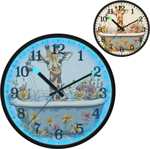 Vista 2 de Luminous Voice-Activated Wall Clocks Non-Ticking Silent Battery Operated Small Analog Clock Cartoon Giraffe Retro Bathtub 12 Inch Decorative for