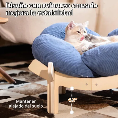 Vista 2 de CHEERHOME PETS Cama Elevada para Gatos de Madera con Cojín Sofá Mullido para Mascotas Sofá para Gatos de Interior Silla de Salón Elevada