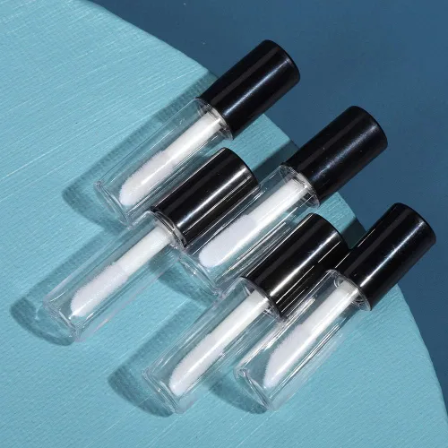 Vista 6 de Caja de 45 paquetes, tubos vacíos de plástico transparente para brillo de labios, contenedor de botella de bálsamo labial, negro, transparente, 0.04