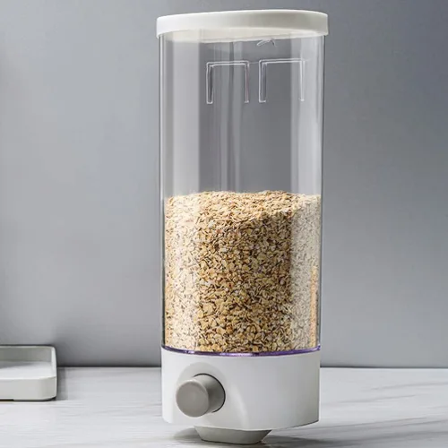 Vista 2 de Kichvoe Tarro de almacenamiento montado en la pared 1.5L dispensador de grano transparente a prueba de humedad organizador de alimentos ahorro