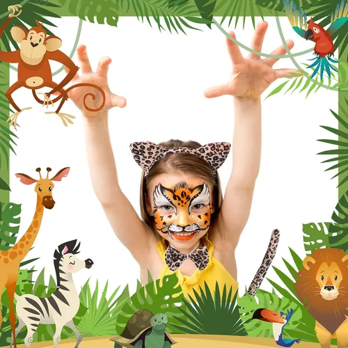 Vista 4 de 2 Sets Animal Costume Set Lion Tiger Zebra Giraffe Leopard Elephant Costume Accessory Include Ears Headband Bow Tie Tail