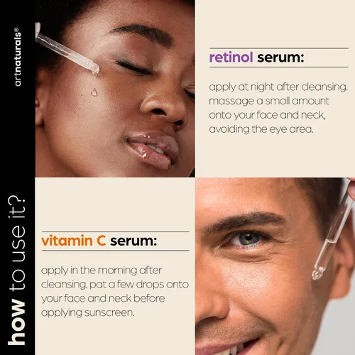 Vista 5 de Serum Artnaturals con retinol y vitamina C, orgánico, (2 unidades de 1.0 onzas), juego de regalo, anti arrugas y removedor de ojeras