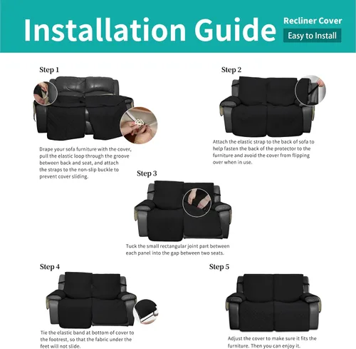 Vista 7 de Easy-Going Funda impermeable para sofá biplaza reclinable con bolsillo, funda de sofá reversible de 1 pieza para sillón reclinable de 2 asientos