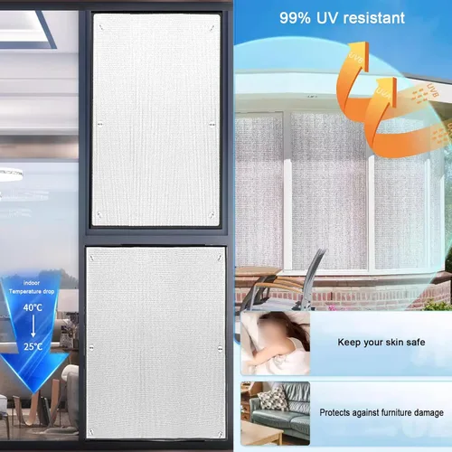 Vista 2 de Película reflectante de privacidad para ventana con bloqueo solar, película de aislamiento térmico de papel de aluminio, control de calor, tinte