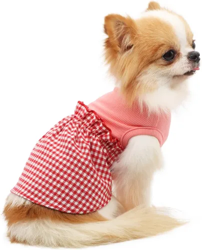 Vista 7 de LOPHIPETS Vestido a cuadros para perros pequeños, taza de té para niña, chihuahua, yorkie, cachorro, ropa de gato, cuadros blancos y negros, XXS