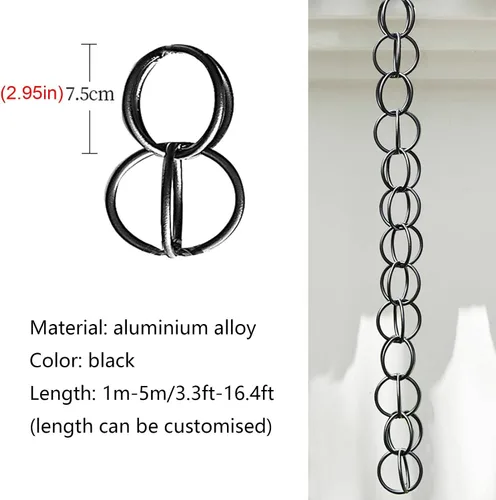 Vista 2 de Rain Chains for Gutters, Metal Black Ring Rain Chains Aluminum Alloy Double Loop, Easy Hanging Gutter Rain Chain for Roof Gutter Chain Downspout