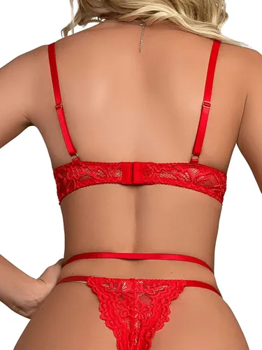 Vista 2 de Floerns Conjunto de lencería de 2 piezas para mujer, brasier y bragas de malla transparente