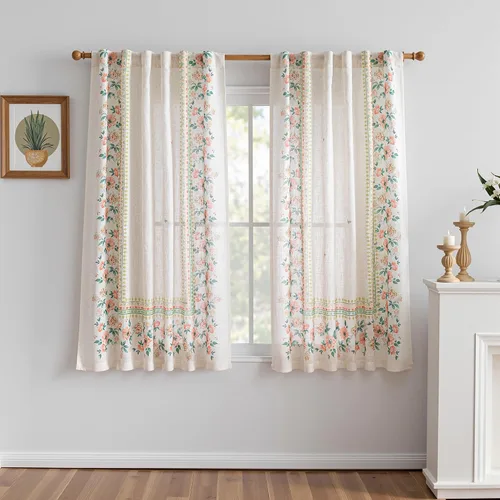 Vista 41 de MYSKY HOME Cortinas de lino transparentes de 45 pulgadas de largo para dormitorio, cocina, paneles de cortina florales, cortinas semicirverticales