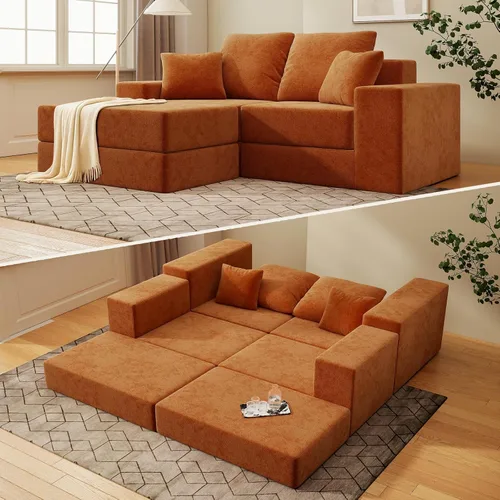 Vista 15 de Living&Giving Sofá seccional en forma de nube para sala de estar, sofá modular sin huesos con 1 otomano, el asiento central se puede combinar