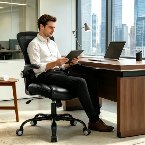 Vista 2 de ZLHECTO® Silla de oficina ergonómica, silla de escritorio con reposabrazos abatible ajustable con soporte lumbar, silla de computadora giratoria