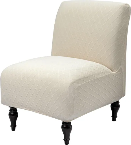 Vista 9 de Iauddy Funda para Silla de Acento Slipper sin Brazos Slipcover, Elástica de Spandex Extraíble Tela Jacquard Funda Antideslizante para Silla de Beige