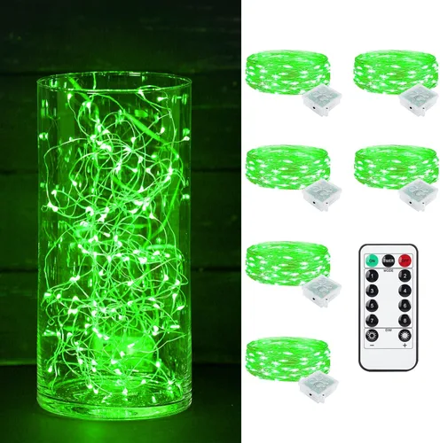 Vista 84 de Paquete de 6 luces de hadas a pilas con temporizador remoto, 8 modos de iluminación, 7 pies, 20 luces LED impermeables para Halloween, Navidad
