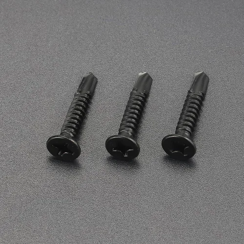 Vista 3 de Tornillos Phillips de cabeza plana #6 x 1 (paquete de 100), tornillos autoperforantes de acero inoxidable 410 para metal, revestimiento negro