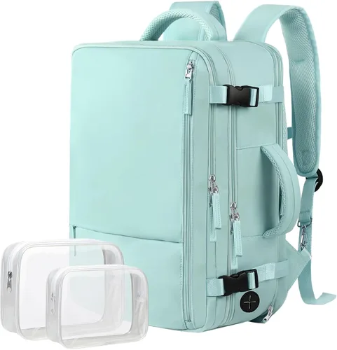 Vista 13 de Hanples Mochila de viaje para mujeres y hombres, mochila grande para artículos personales, mochila para laptop aprobada por la TSA Flight, Beige