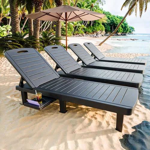Vista 12 de CDCASA Chaise Lounge al aire libre, sillas de piscina multifuncionales con 5 posiciones ajustables y bandeja lateral, salas de resina impermeables
