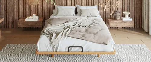 Vista 6 de Bellemave Marco de cama de plataforma de tamaño matrimonial, cama flotante de bambú sólido con soporte de listones de madera para dormitorio Natural