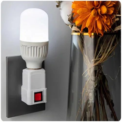 Vista 8 de Adaptador de extensión de enchufe E26/E27 con interruptor, enchufe de luz enchufable, convierte la toma de corriente a enchufe de bombilla