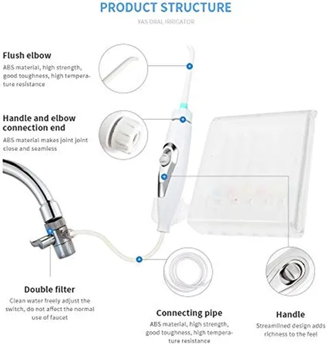 Vista 4 de Irrigador de agua para uso familiar, irrigador oral no eléctrico de seguridad ajustable grifo y spa de ducha, presión de agua cuidado bucal dental