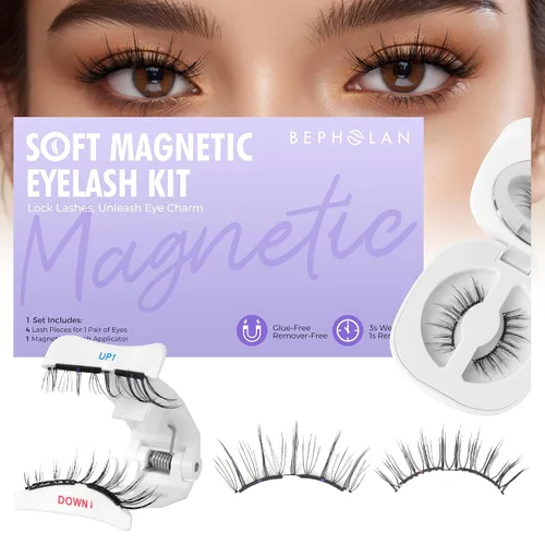 Vista 8 de Pestañas de Aspecto Natural Pestañas Postizas - BEPHOLAN Pestañas Postizas 3D Súper Esponjosas Pestañas Postizas Banda Transparente Pestañas Wispy