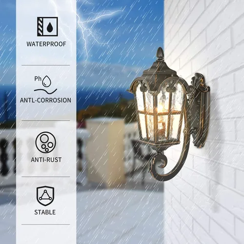 Vista 5 de PARTPHONER Lámpara de pared para exteriores, color negro, romana, de 17.71 pulgadas de alto, farol de pared exterior, aplique impermeable, luces