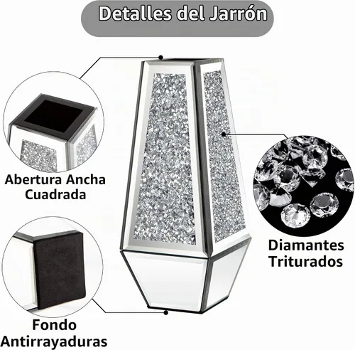 Vista 6 de SHYFOY - Juego de 2 jarrones con espejo de diamante triturado plateado, no pueden contener agua Floreros de cristal, decoración del hogar