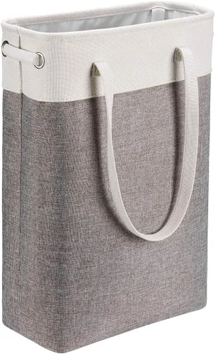 Vista 12 de Cesta de ropa sucia con asas beige y marrón, cesta de lavandería delgada plegable, cesta de ropa sucia estrecha, bolsa de lavandería plegable, cesto