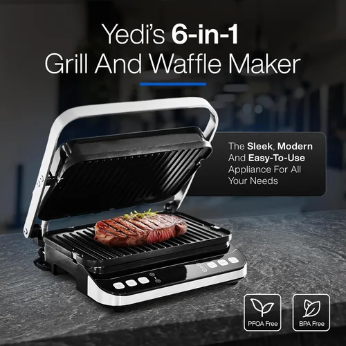 Vista 3 de Yedi 6-in-1 Indoor Grill, Waffle Maker & Panini Press