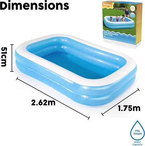 Vista 7 de Bestway 54006 Piscina inflable rectangular familiar, 103.1 x 68.9 x 20.1 in, azul/blanco