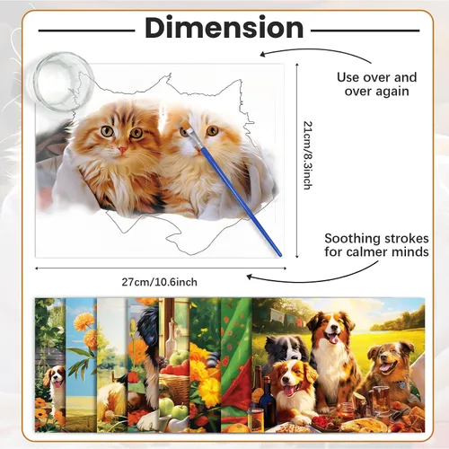 Vista 4 de ZOIIWA 24 piezas de productos de demencia para ancianos reutilizables, juguetes de pintura al agua, mascotas, perros, gatos, actividades de demencia
