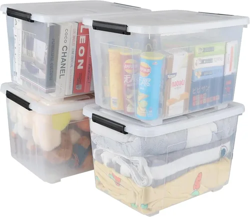 Vista 10 de Wekioger - Paquete de 4 cubos transparentes con tapa de 12 cuartos de galón, caja de almacenamiento con asa