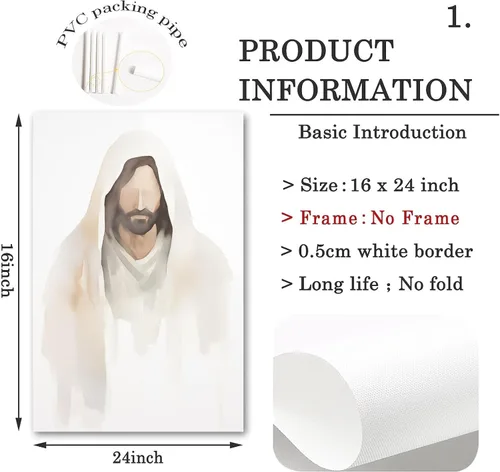 Vista 3 de Arte de pared de acuarela de Jesús, pintura en lienzo cristiano, imágenes de las Escrituras, decoración de pared, póster con versículos bíblicos