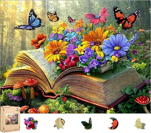 Vista 11 de Ixfyloop Rompecabezas de madera 200 piezas de libro de mariposa regalo de decoración de 8.8 x 11.8 pulgadas Libro Butterfly