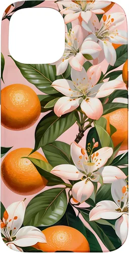 Vista 6 de Carcasa para iPhone 17 con diseño de flores de naranja sobre fondo rosa