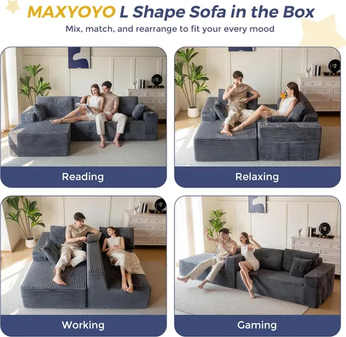 Vista 4 de MAXYOYO Sofá modular de 104 pulgadas con diván en forma de L, moderno sofá deshuesado para sala de estar, sofá en una caja, sofá cama de gran