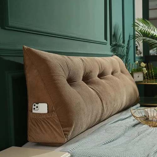 Vista 13 de Almohada triangular para cabecero, cojín triangular de color sólido, almohada grande de cuña para sofá cama, respaldo de dormitorio con funda de Azul