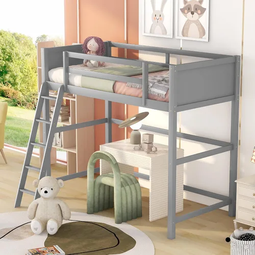 Vista 11 de Harper & Bright Designs Twin Size Loft Bed with Guardrail and Ladder,Wooden Loft Bed Frame with Slat Support,Espresso