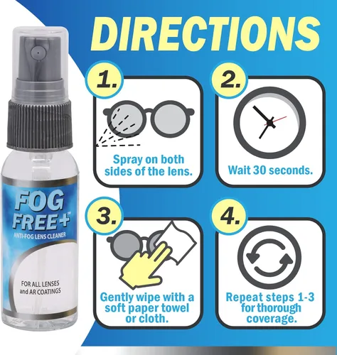 Vista 5 de Fog Free Plus - Spray antivaho para lentes – Limpiador de lentes y desempañador – Eficaz en todas las lentes y revestimientos antirreflectantes