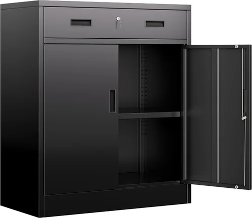 Vista 15 de BESFUR Armario de almacenamiento de metal de 36 pulgadas de alto, gabinete de metal negro con 2 puertas con cerradura y 2 estantes ajustables