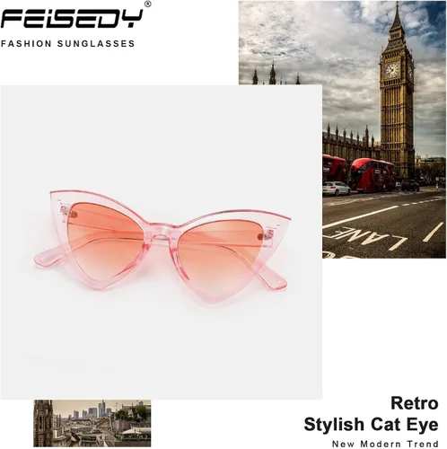 Vista 3 de FEISEDY Lentes de sol retro de ojo de gato para mujer, estilo vintage, B2235