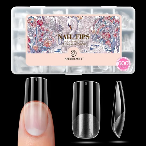 Vista 19 de Puntas de uñas cortas de almendra, 600 puntas de uñas de gel suave Almendra Corta