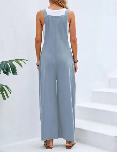Vista 4 de Zontroldy Overol con pechera para mujer, de algodón, holgado, de verano, pierna ancha, overol para mujer