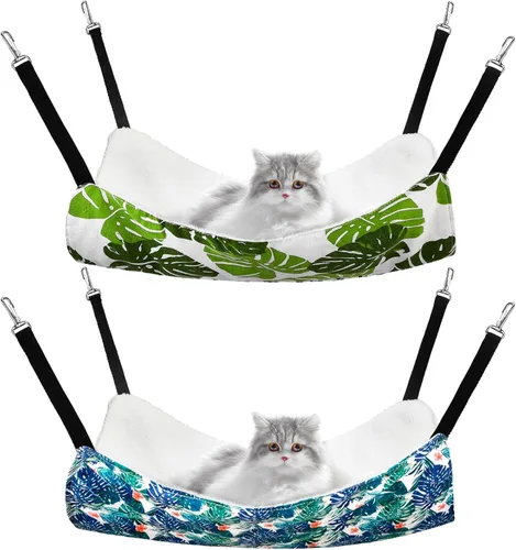 Vista 9 de Jetec. Juego de 2 hamacas colgantes reversibles para gatos, suaves y transpirables, con jaula para mascotas, correas ajustables y ganchos metálicos