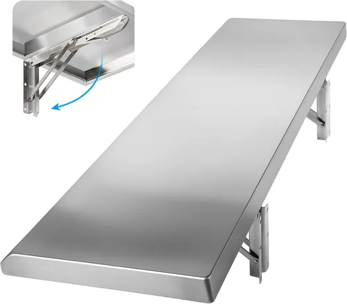 Vista 11 de Estante Plegable de Concesión 24" x 12", Estante Desplegable Plegable de Acero Inoxidable para Servir Alimentos para Ventanas de Concesión