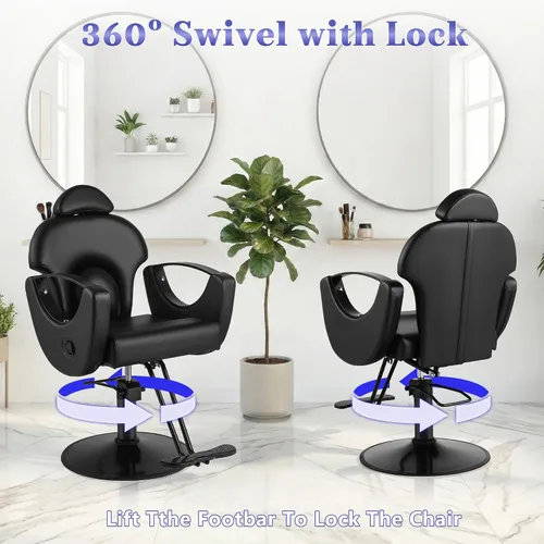 Vista 5 de Silla de peluquero reclinable para estilista Todo negro