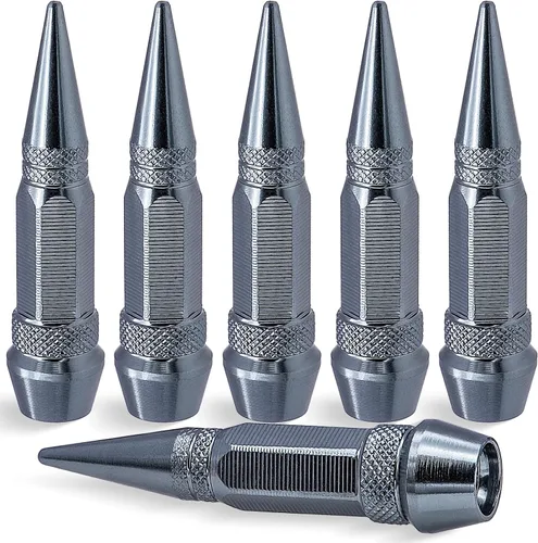 Vista 34 de 4 piezas de tapas de válvula de neumático con estilo púas, cubiertas de válvula de neumático universales de aleación de aluminio a prueba de polvo