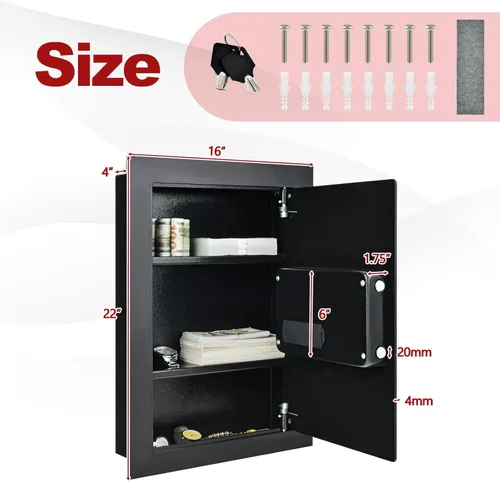 Vista 2 de IRONMAX Caja fuerte de pared, empotrada plana, oculta en la pared, caja de seguridad con luces LED y cerradura electrónica digital, 22 pulgadas