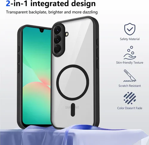 Vista 665 de Funda magnética transparente compatible con Xiaomi 17T, color negro 2 en 1 PC + TPU cubierta de teléfono a prueba de golpes, carcasa protectora