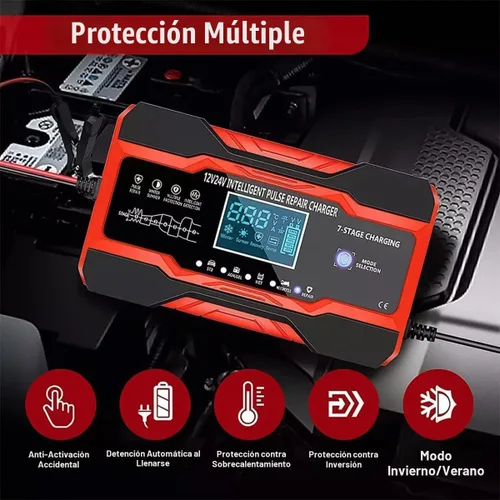 Vista 5 de Cargador de batería de coche de 10 amperios, desulfator de batería de coche inteligente completamente automático de 12V y 24V, cargador de goteo